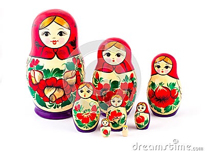 Russian nesting dolls. Babushkas or matryoshkas. Set of 8 pieces Stock Photo