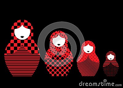 Russian nesting dolls matrioshka, set icon black and red symbol traditional of Russia, fashion dark Russian doll, vector isolated Vector Illustration