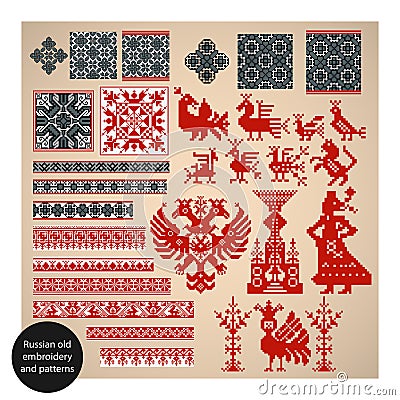Russian old embroidery and patterns Vector Illustration