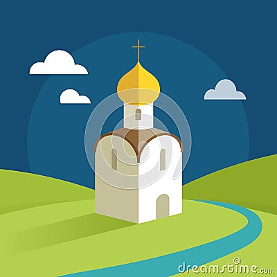Russian Orthodox Cathedral Church flat illustration Vector Illustration