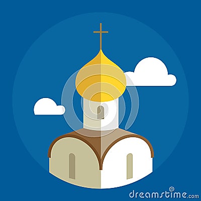 Russian Orthodox Cathedral Church flat illustration Vector Illustration