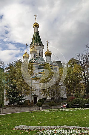 The Russian Orthodox church Saint Nicholas the Miracle-Maker or Wonderworker in central Sofia, Bulgaria Editorial Stock Photo