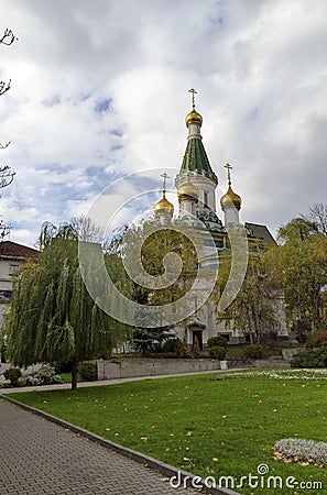 The Russian Orthodox church Saint Nicholas the Miracle-Maker or Wonderworker in central Sofia, Bulgaria Editorial Stock Photo