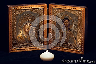 Russian orthodox icon on black background Stock Photo
