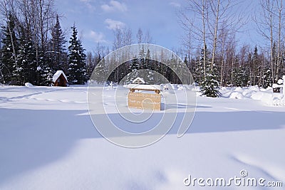 Russian Orthodox Spirit House burial style cemetery in the Eklutna Village Historical Park Stock Photo