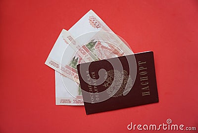 Russian passport and banknotes Editorial Stock Photo