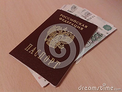 Russian Passport and Russian Money Editorial Stock Photo