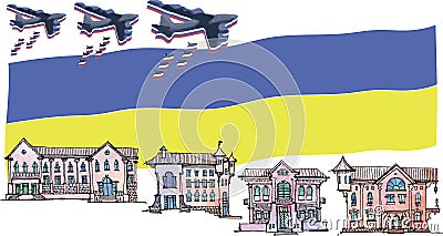 Russian bombing of a peaceful ancient city Vector Illustration