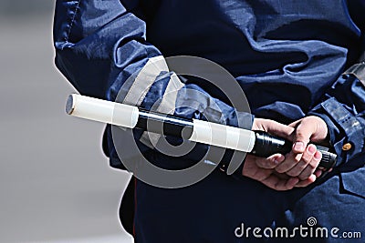 Russian police back stick policeman Stock Photo