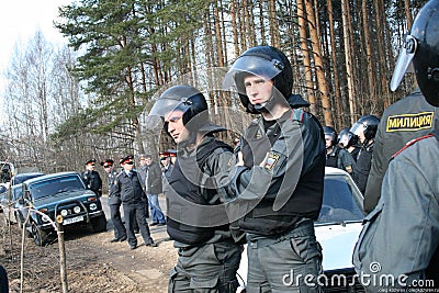 Russian police on the protest of environmentalists in the Khimki forest Editorial Stock Photo