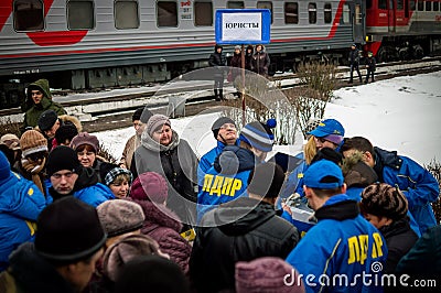 The Russian propaganda. The Russian campaign train of the opposition party LDPR. Editorial Stock Photo