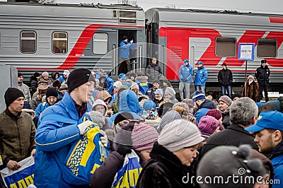 The Russian propaganda. The Russian campaign train of the opposition party LDPR. Editorial Stock Photo