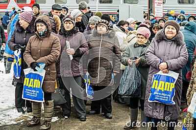 The Russian propaganda. The Russian campaign train of the opposition party LDPR. Editorial Stock Photo