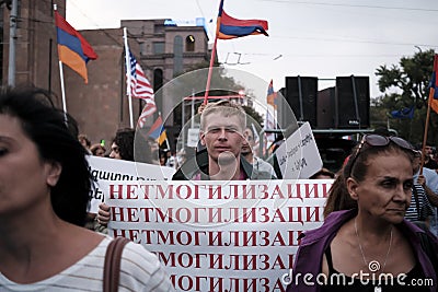 Russian protester with a poster against mobilization Editorial Stock Photo