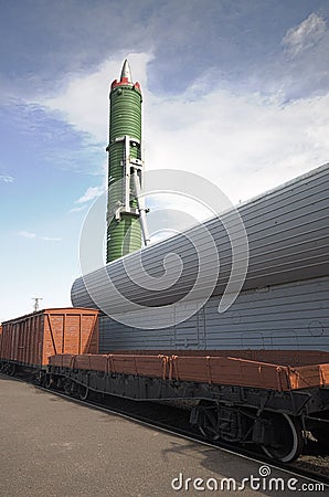 Russian railway ballistic missile with nuclear warhead Stock Photo