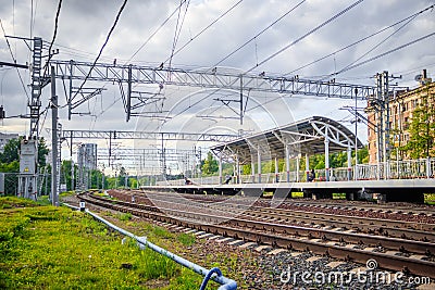 Russian railway. Summer railway. Rails and sleepers Stock Photo