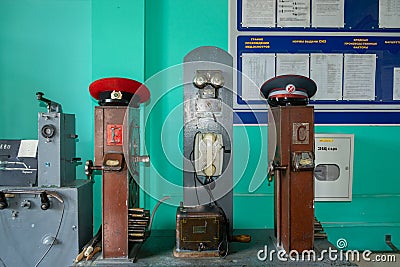 Russian Railways. Equipment in the dispatcher`s room in the old train station. Tver region, Russia. Editorial Stock Photo