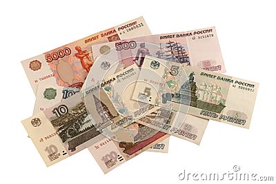 Russian roubles. Different banknotes. Stock Photo