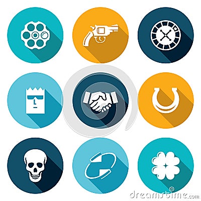 Russian roulette game Icons Set. Vector Vector Illustration