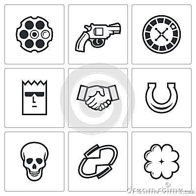 Russian roulette game icons. Vector Illustration. Stock Photo