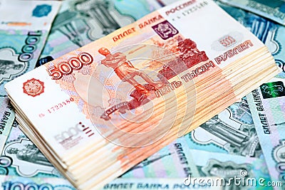 Russian ruble bills. Stack of money Stock Photo