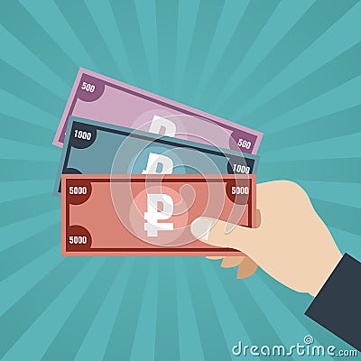 Russian Rubles In Hand Vector Illustration
