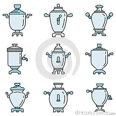 Russian samovar icons set vector color Vector Illustration