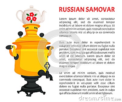 Russian Samovar Traditional Kitchenware Banner Vector Illustration