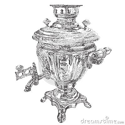 Russian samovar. vector hand drawn dotted graphic illustration Vector Illustration