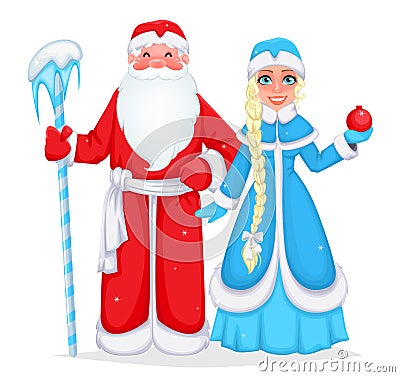 Russian Santa Claus and Snow Maiden Vector Illustration