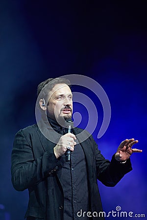 Russian singer Stas Mihailov sings on stage. Editorial Stock Photo