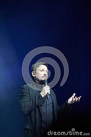 Russian singer Stas Mihailov sings on stage. Editorial Stock Photo