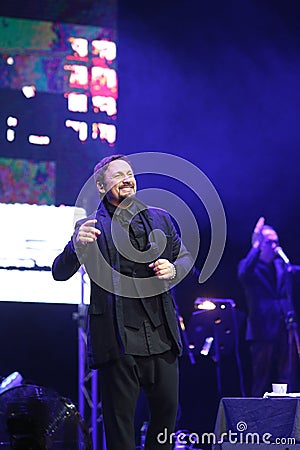 Russian singer Stas Mihailov sings on stage. Editorial Stock Photo