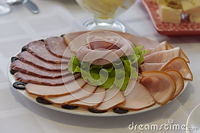 Russian smoked meat selection at dinner Stock Photo