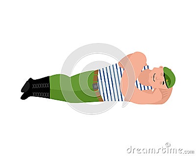 Russian soldier sleeping. Airborne troops asleep. Paratrooper M Vector Illustration