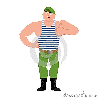 Russian soldier thumbs up and winks. Airborne troops happy emoj Vector Illustration