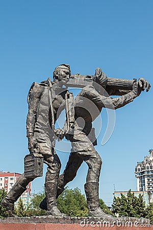 Russian soldiers statue in Victory Square in Bishkek, Kyrgyzstan Editorial Stock Photo