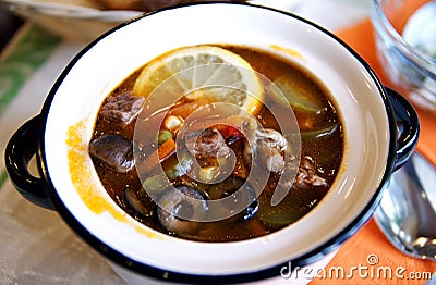 Russian soljanka soup Stock Photo