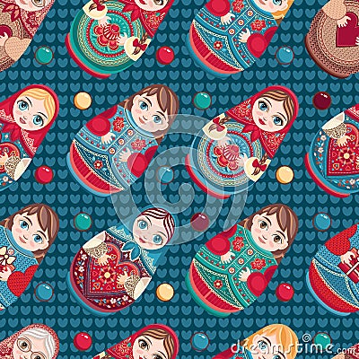 Russian souvenir. Matryoshka - babushka doll. Seamless pattern. Vector Vector Illustration