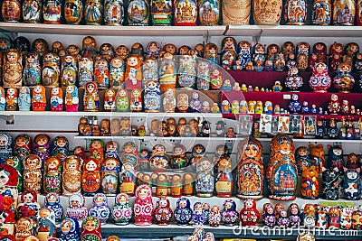 Russian Souvenirs matryoshka dolls background sale Editorial Stock Photo