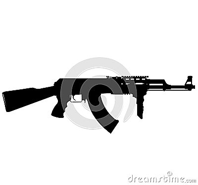 Russian, Soviet fully automatic machine gun 74m ak74m aksu 74 aks 74 aks 74u aks74 ak 47.Silhouette Stock Photo