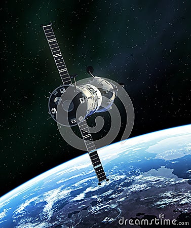 Russian Spacecraft In Outer Space Stock Photo