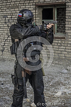Russian special forces training at a military training ground. Stock Photo