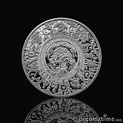 Russian tales silver coin on black Stock Photo