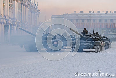 Russian tanks T-72B3 on Palace Square Editorial Stock Photo