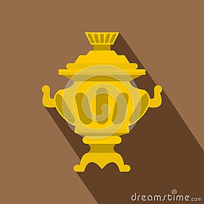 Russian tea samovar icon, flat style Vector Illustration