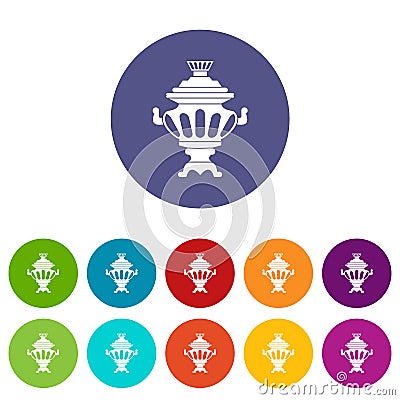 Russian tea samovar set icons Vector Illustration