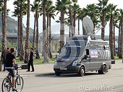 Russian television near the Olympic Park. Sochi Autodrom 2014 FORMULA 1 RUSSIAN GRAND PRIX . Editorial Stock Photo