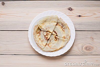 Russian thin blini Pancakes . Maslenitsa Maslenitsa is a Maslenitsa food festival. Top view with copy space Stock Photo