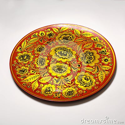 Russian tray with traditional khokhloma pattern Stock Photo